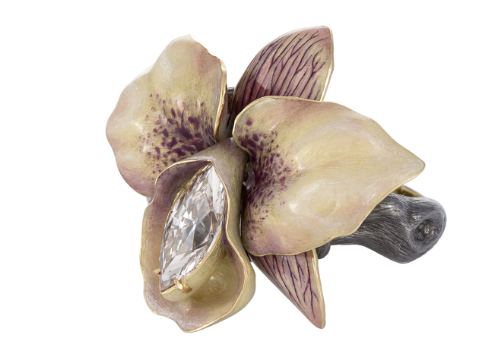 Кольцо Орхидея Золото, бриллиант, горячая эмаль