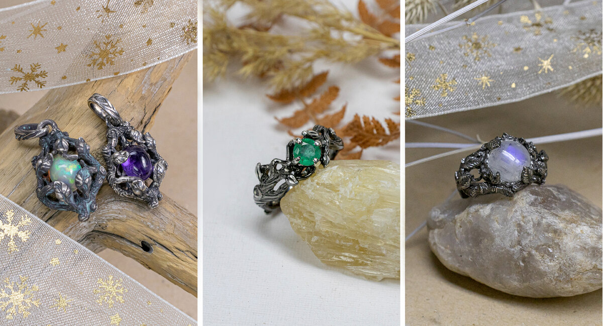 Готовые украшения: с изумрудом, опалом, лунным камнем www.8jewel.ru  