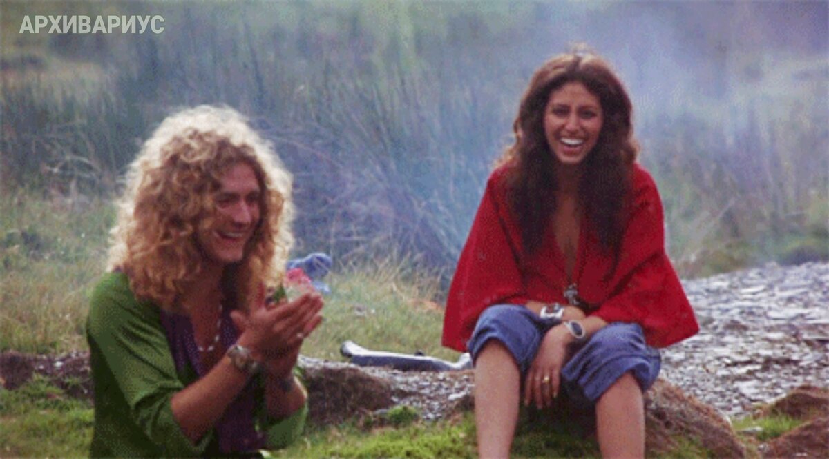 Уэльс. На ферме у семьи Плантов. Скриншот из документального фильма "The Song Remains the Same". Роберт и Маурин. 1976 год. 