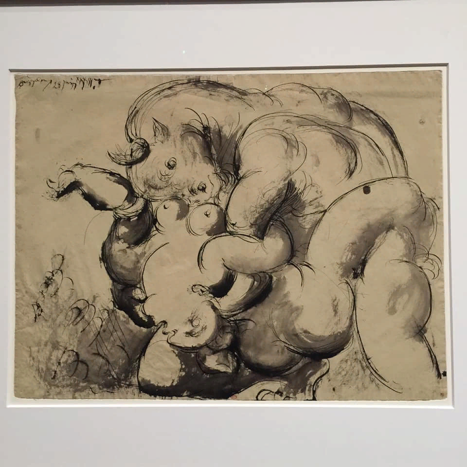 Пабло Пикассо. Минотавр, овладевающий женщиной. 1933, бумага, перо, тушь.