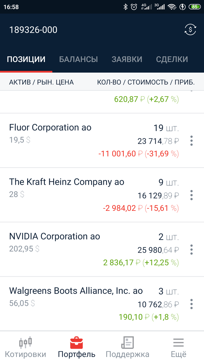 Мой текущий портфель в "Альфа - Банке"