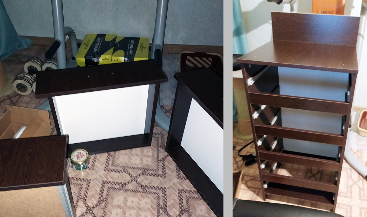 Отдельно собираются ящики, кроме лицевой панели (здесь она приложена, но не зафиксирована).