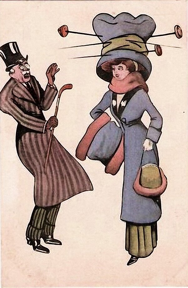 На длинные опасные шляпные булавки стали делать карикатуры