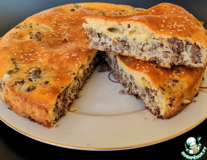 Заливной пирог с мясом и картошкой
