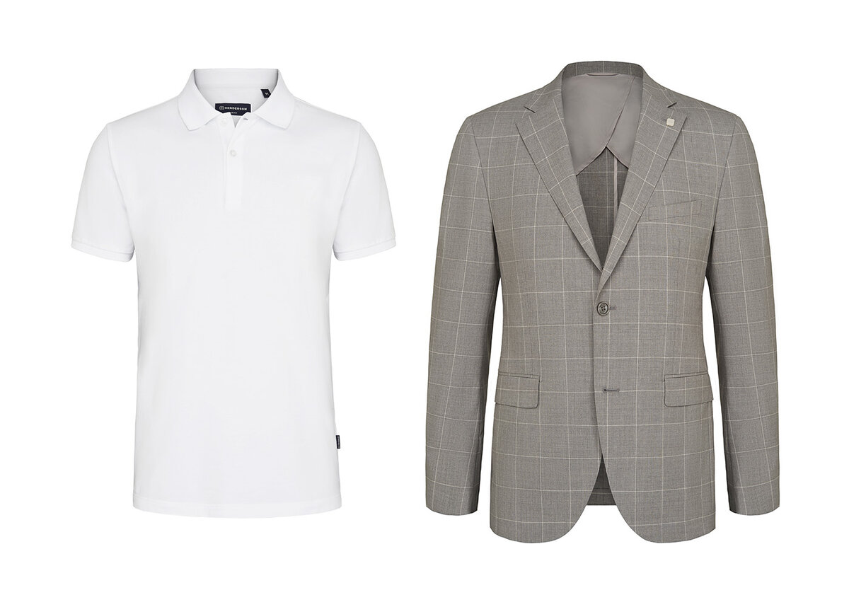Поло: HPS-0182-5 WHITE | Пиджак:  JT1-0224-SS GREY