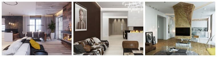 На фото: современный дизайн гостиной с камином