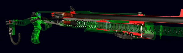 Общий вид работы подвижных частей автоматики оружия