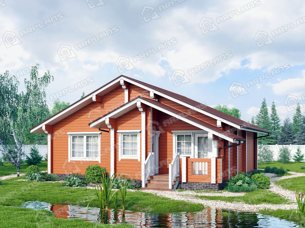 Фото 1 одноэтажного дома из бруса с 3 спальнями и газовой котельной. Общая площадь до 100 кв м (86). Источник arplans.ru Проект ДС-135