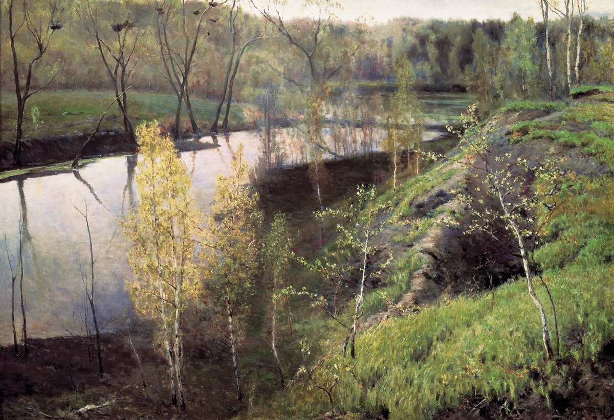 "Первая зелень", 1887 Холст, масло. 71 x 105 см. Остроухов Илья Семенович