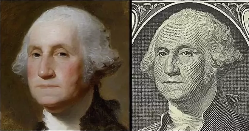 Сравнение портрета и изображения с долларовой купюры (перевёрнуто для удобства). Фото: wikipedia.org