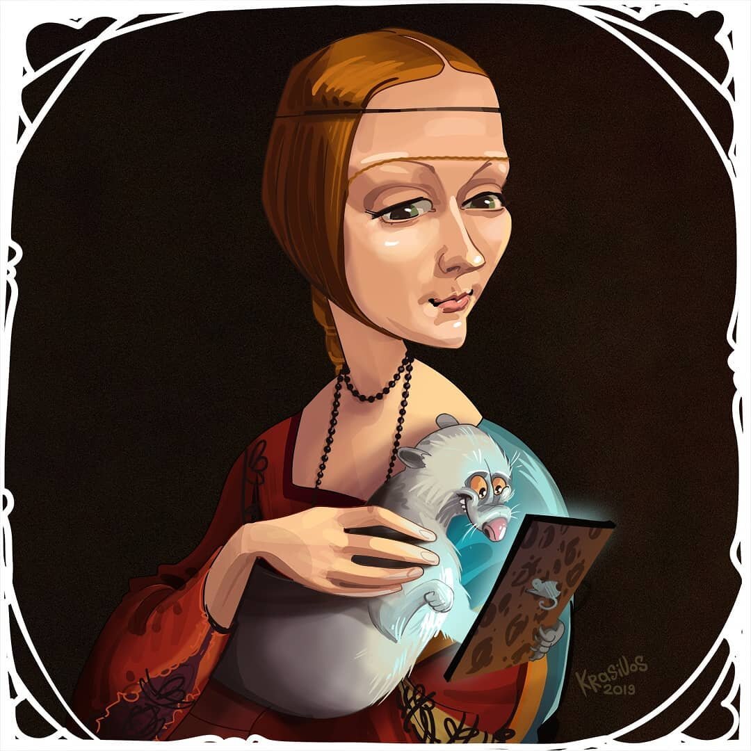 А вот еще одна осовремененная картина – «Дама с горностаем» Леонардо да Винчи.