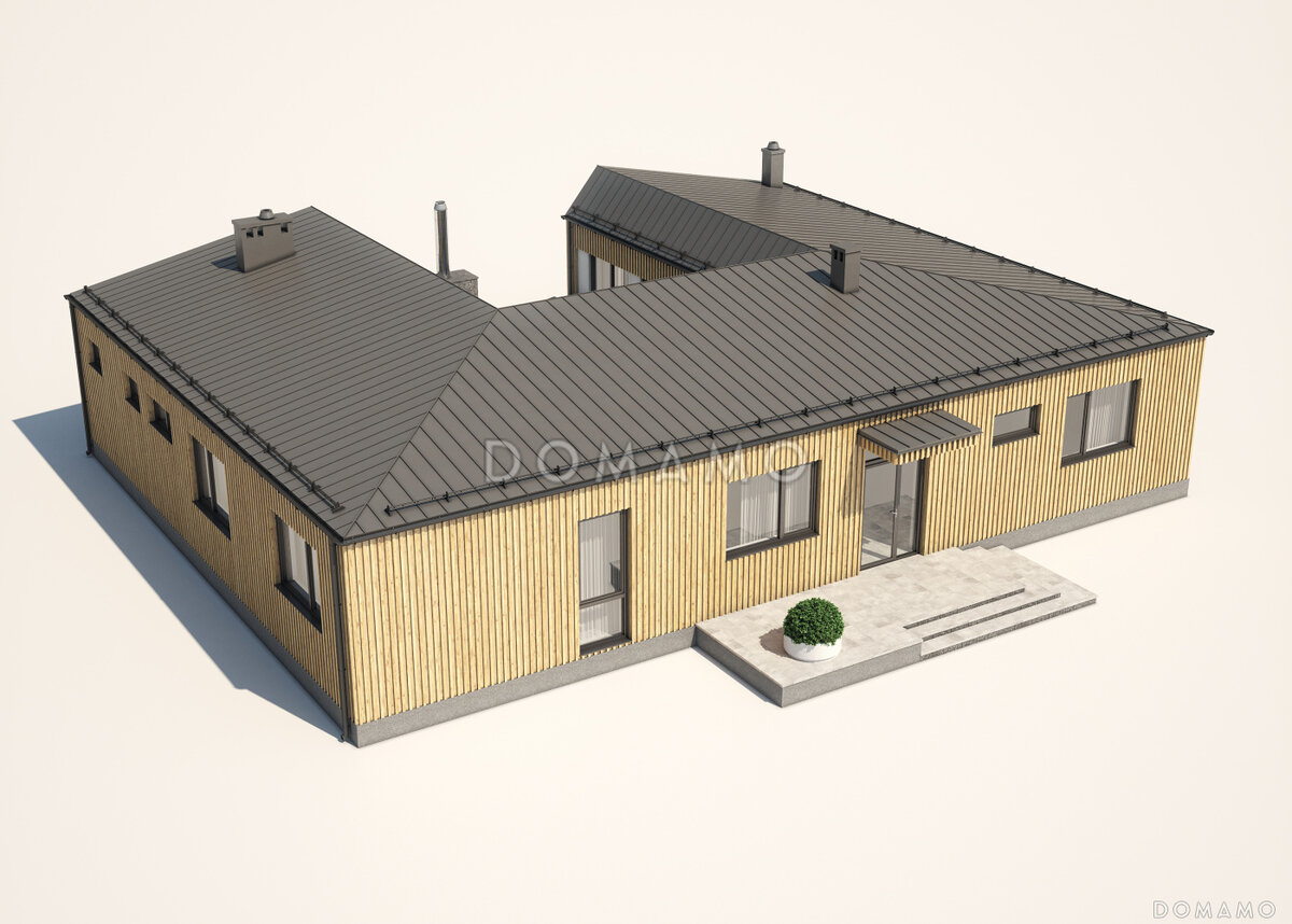 Одноэтажный дом буквой п. П образный дом. Фармхаус экстерьер. Двойная крыша домиком. Z500 проекты одноэтажных с террасой.