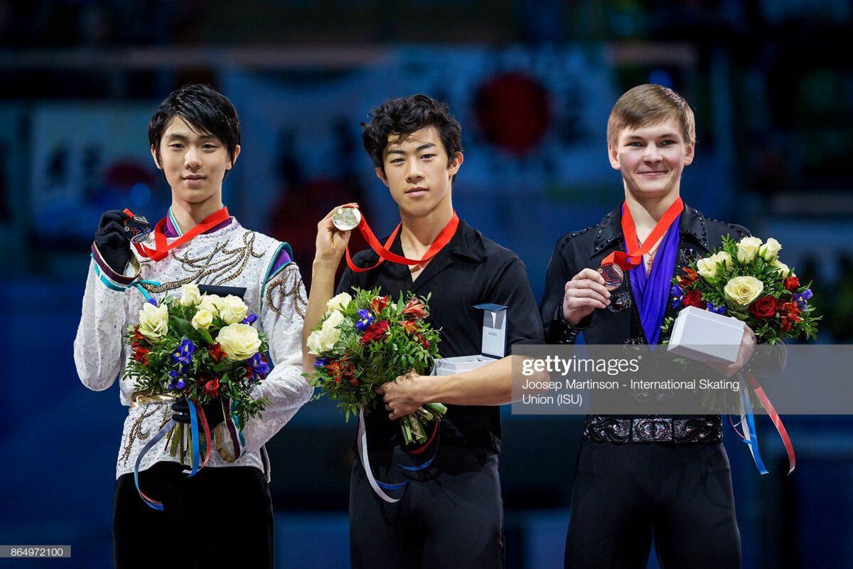 Юдзуру Ханю, Нейтан Чен, Михаил Коляда. Rostelecom Cup 2017 г.