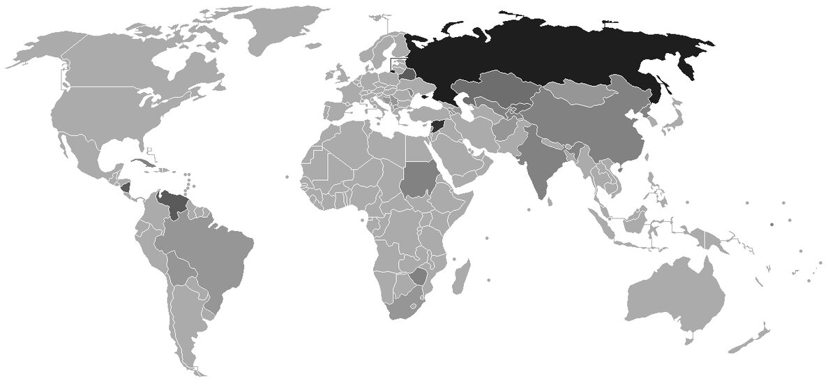 Чем темнее цвет, тем больше лояльности к России