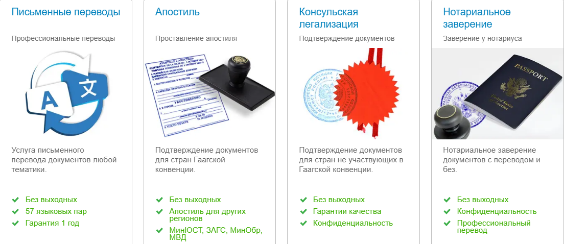 Услуги переводов, апостиля, консульской легализации и нотариального заверения в СПб