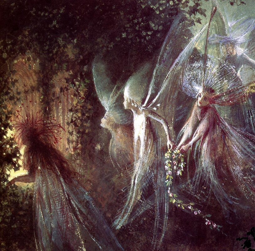 Феи, смотрящие в готическую арку. Джон Анстер Фицджеральд. 1860 г. 