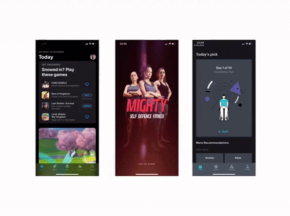 Приожения на гифке: ​AppStore, Mighty, Balance 