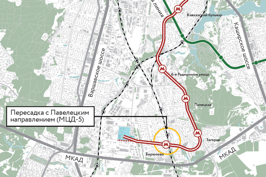 Схема бирюлевской ветки метро