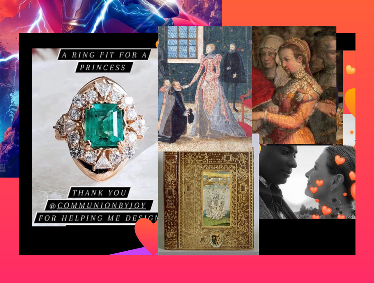 принцесса( на фото с Дуреком вниуз справа)  не только носит заговоренное шаманом кольцо, но и считает , что их связь похожа на поклонение королевы Екатерины Медичи( на картинах и фреске того времени)  Нострадамусу 