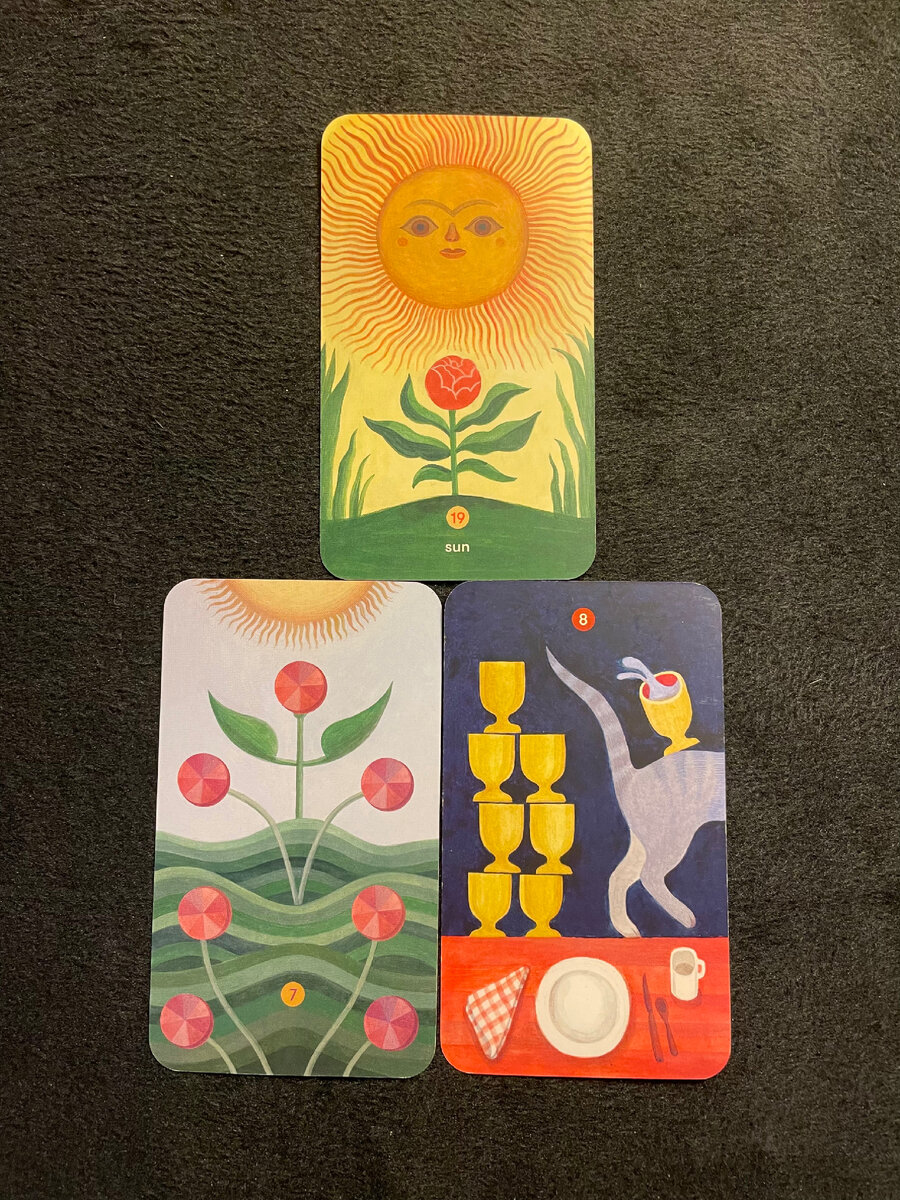 Солнце
7 пентаклей, 8 кубков