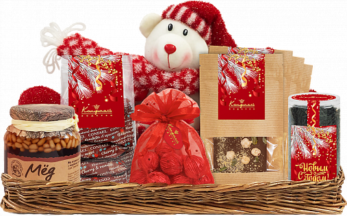 Новогодняя корзина с шоколадом, конфетами и чаем