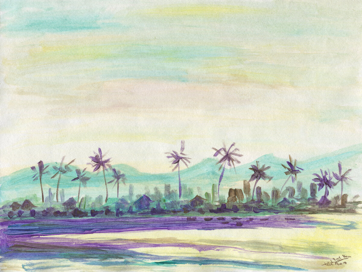 На картинке показано начало наступления вечернего карамельного времени. Акрил/бумага. 20 х 30 см.