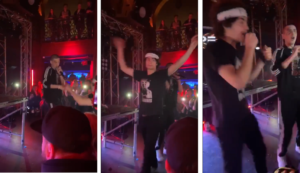 Кадры из видео, который распространяется по сети, где сын Петра Порошенко выступает с Фейсом на сцене под крики репера "Русские в Лондоне!"