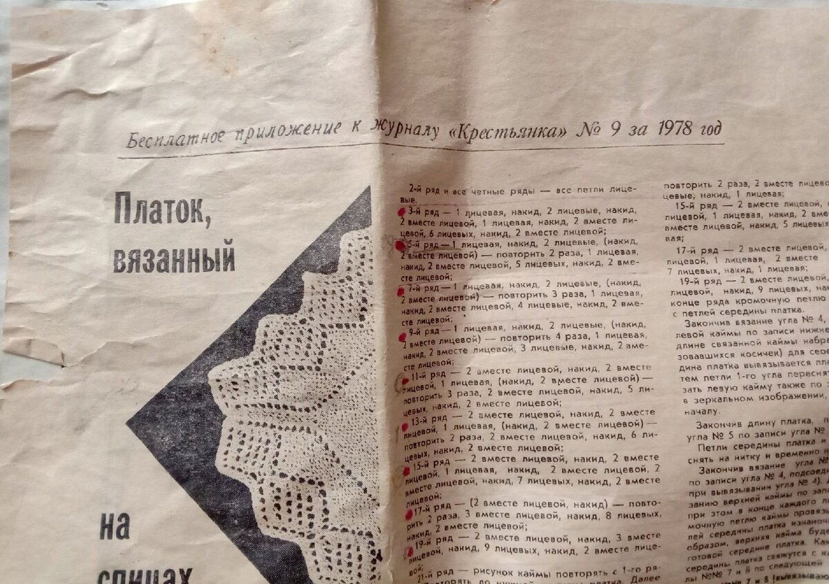 Вкладыш уже наклеен на более современную газету. Я мечтаю найти время и связать по этому описанию платок.