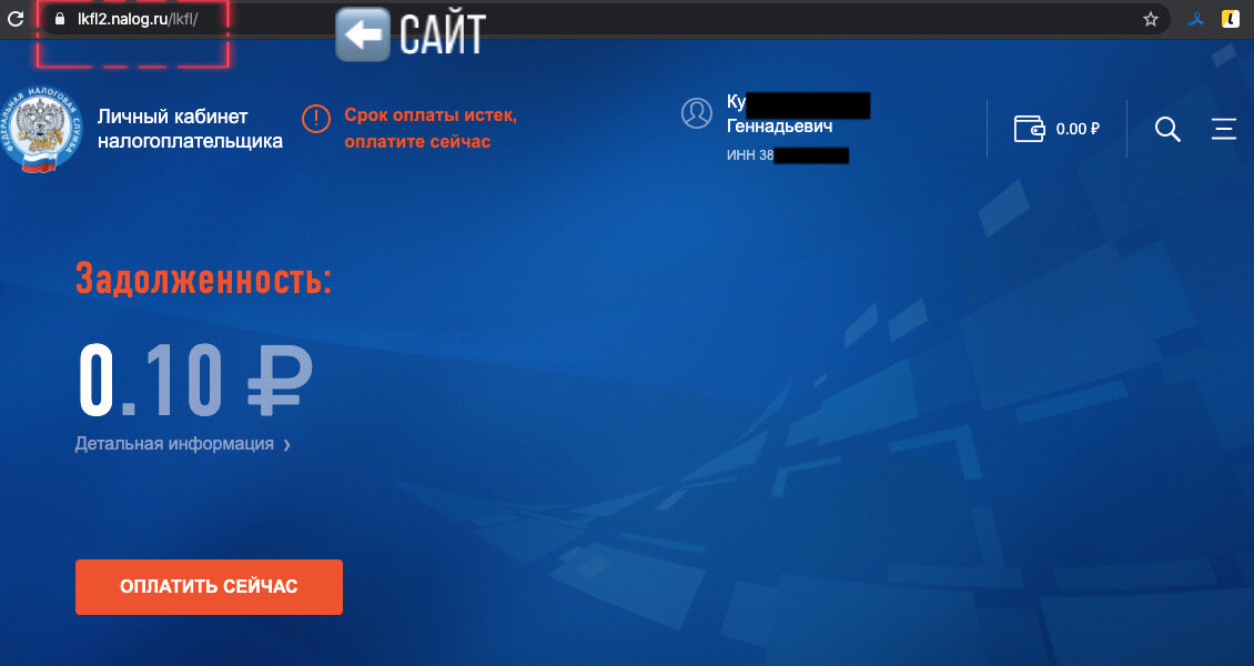 Так выглядит сайт налоговой, личный кабинет налогоплательщика