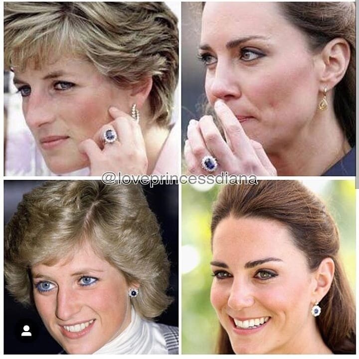 Герцогиня Кейт и ее знаменитое обручальное кольцо. Некогда его дарил принц Чарльз тогда еще  незамужней леди Диане Спенсер