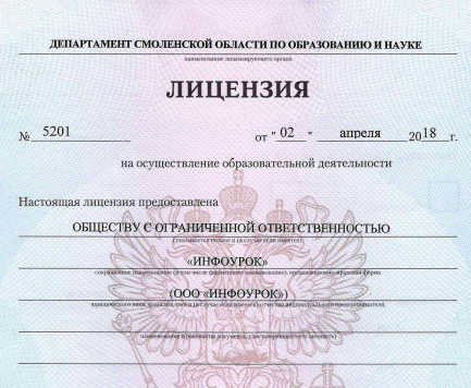 Скриншот лицензии, полная версия находится по ссылке https://fc.infourok.ru/files/license/license_infourok.pdf