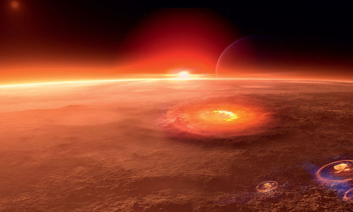 Поверхность Марса под ударами термоядерных водородных бомб.