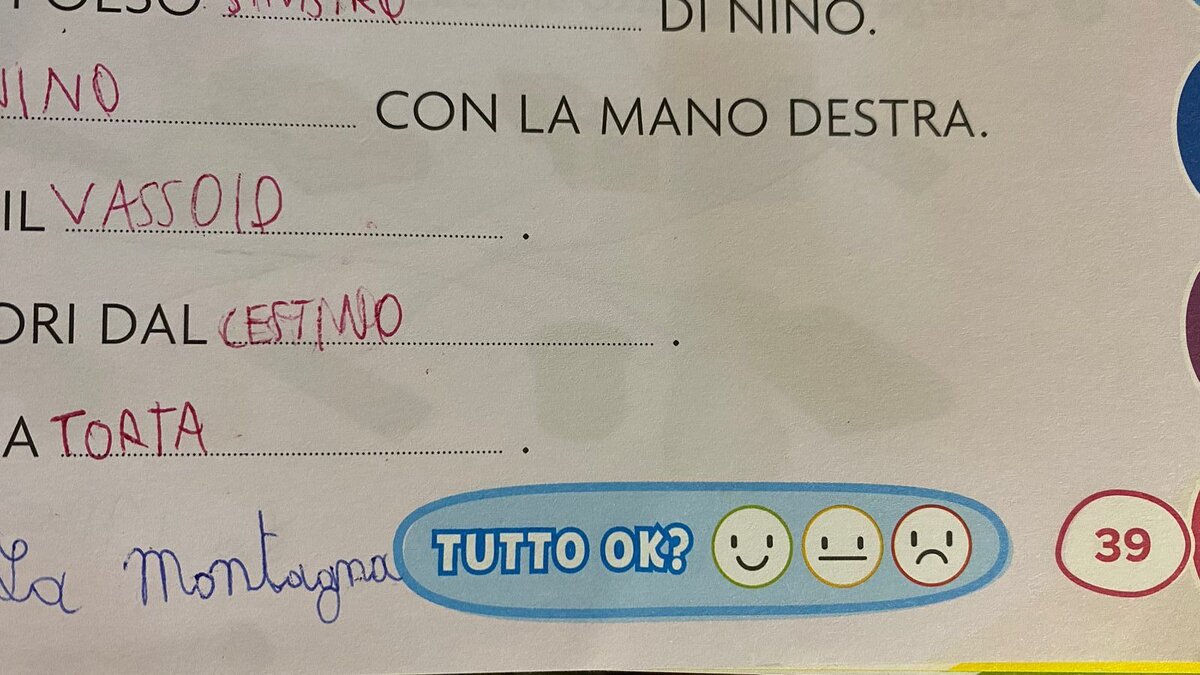 Подобное шкалирование можно найти и в итальянских учебниках для началки. Ученик выполняет задание, а затем оценивает, получилось ли у него, было и сложно и так далее.