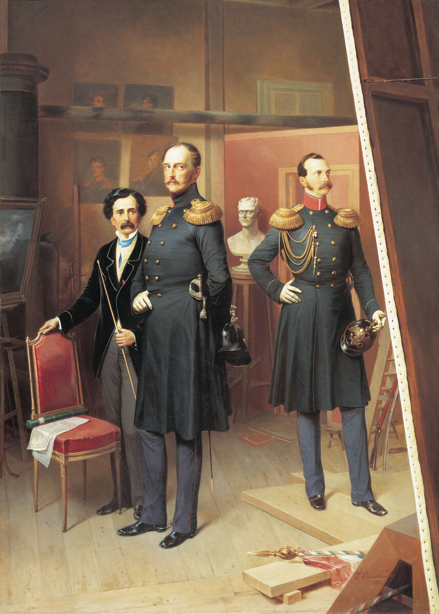 https://upload.wikimedia.org/wikipedia/commons/e/ed/Bogdan_Villevalde%2C_Nicholas_I_of_Russia_and_Alexander_Nikolayevich_in_1854.jpg