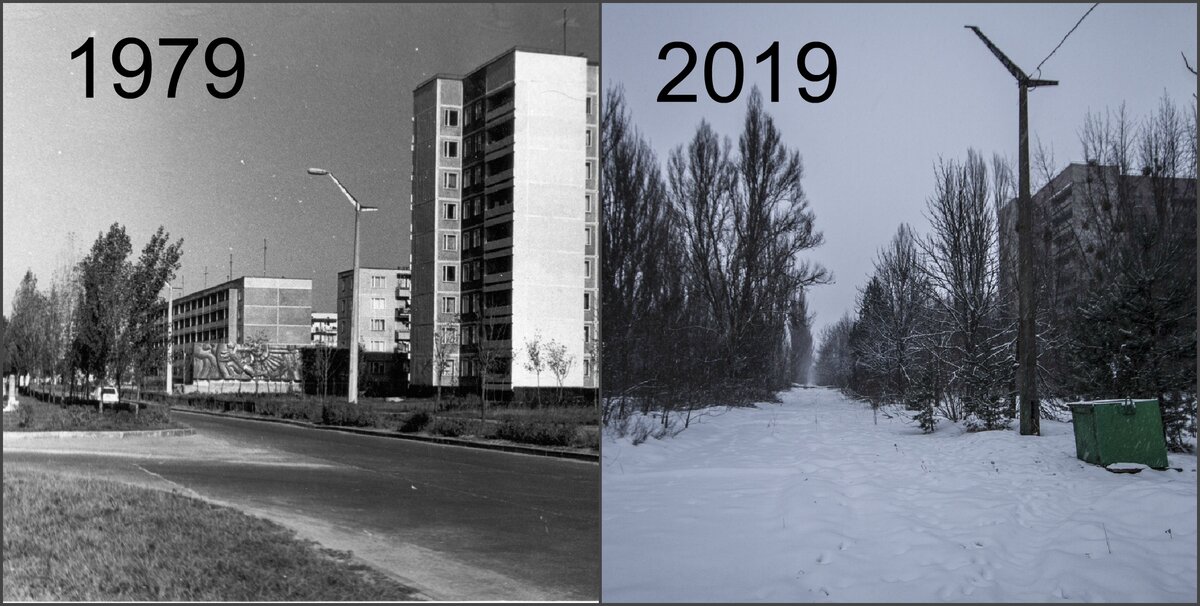 Припять меняется на глазах: новая подборка фотосравнений о том, что делает время с городом-призраком