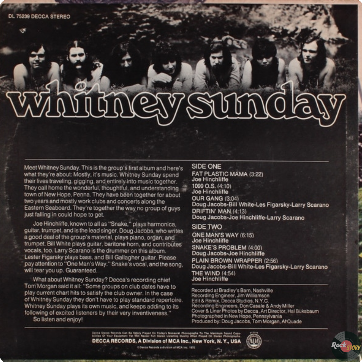 На фотографии: обратная сторона обложки винилового издания, одноименного дебютного альбома, группы Whitney Sunday.