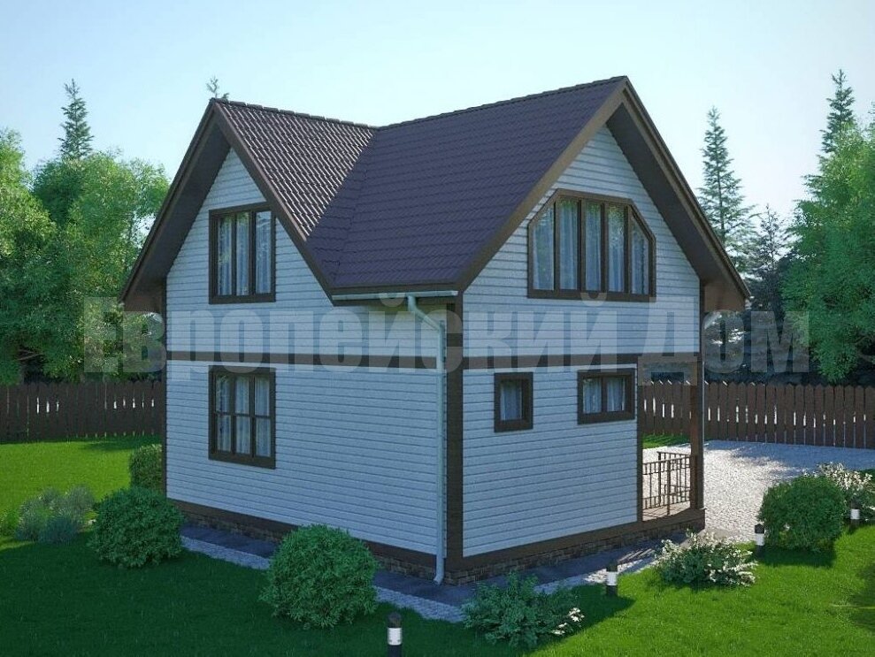 Выгодный вариант дачного дома 7,0х7,5 м с трехфронтонной крышей