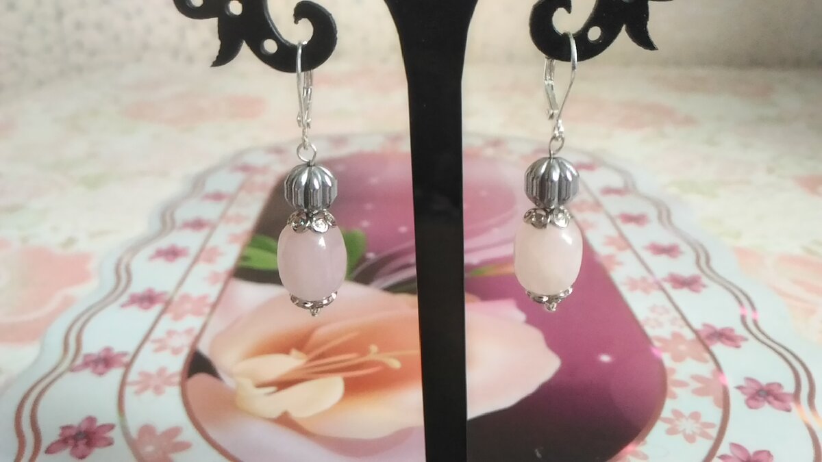 Серьги с розовым кварцем