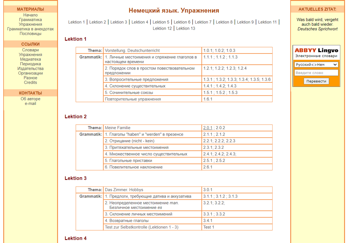Скриншот курса грамматики на сайте www.grammade.ru