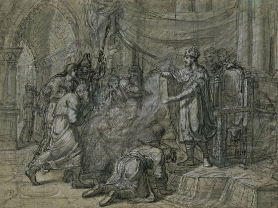 Великий князь Ярослав, подающий народу новгородскому свиток с надписью «Русская правда». Художник Витберг А. Л., 1806 г. Собрание Русского государственного музея.