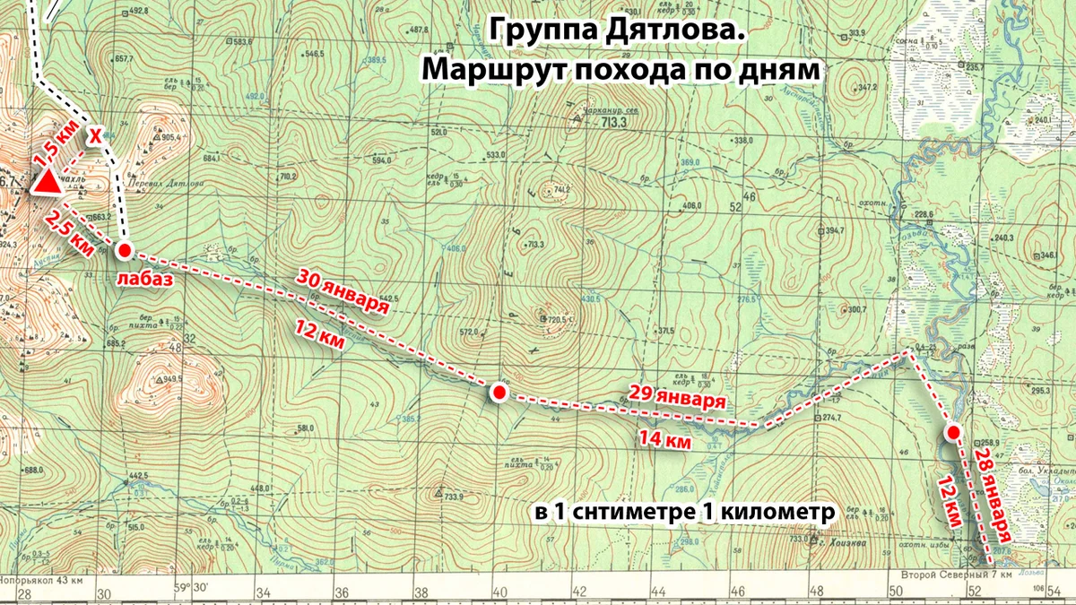 Карта маршрута группы дятлова