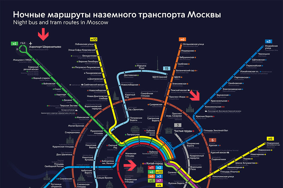 Схема движения ночных автобусов