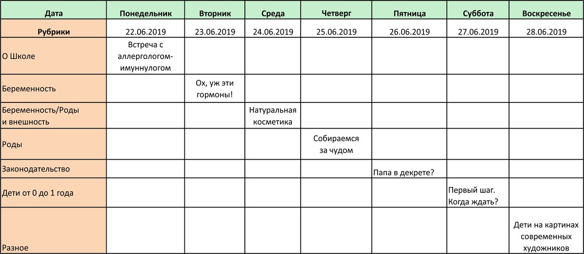 Макет контент плана