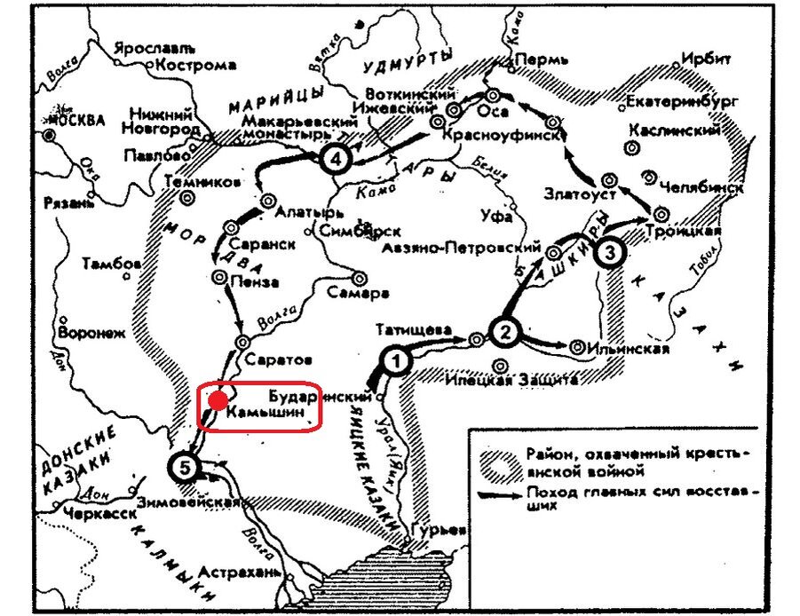 Карта Пугачевского бунта.