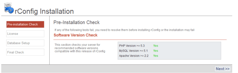 Проверка соответствия ПО для rConfig