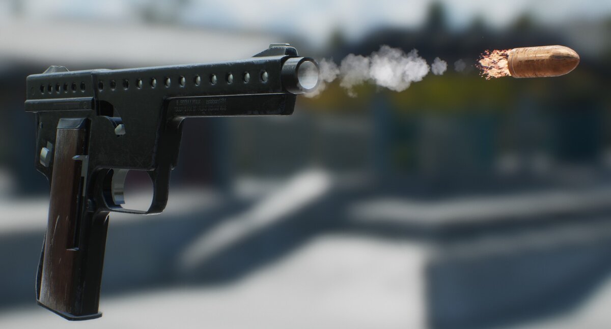 Выстрел из пистолета Gyrojet, иллюстрация