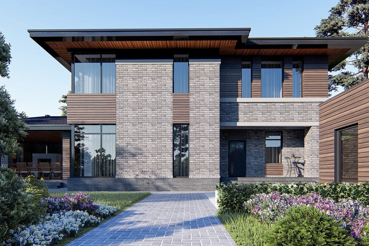 Главный фасад. Источник изображения: канал "Arh-For готовые проекты" (https://zen.yandex.ru/arh_for), Яндекс Дзен.