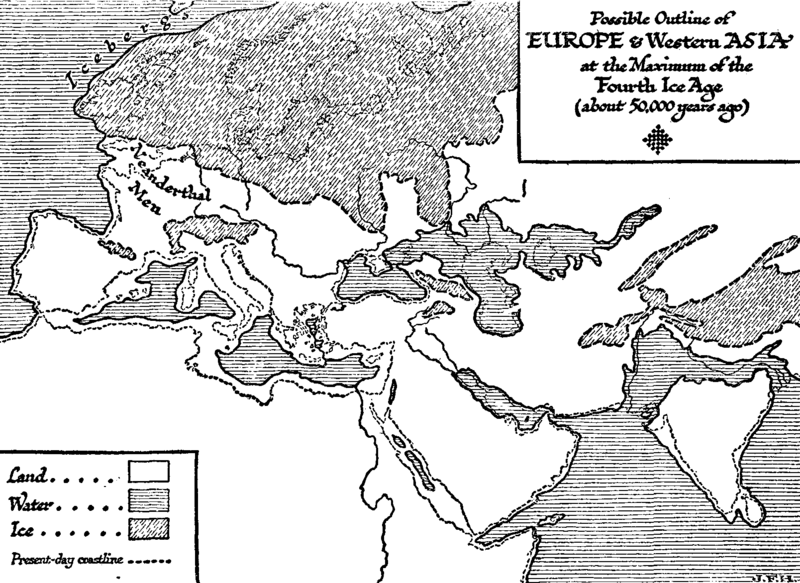 Европа и Ближний Восток 50 тыс. лет назад (спекулятивная карта)