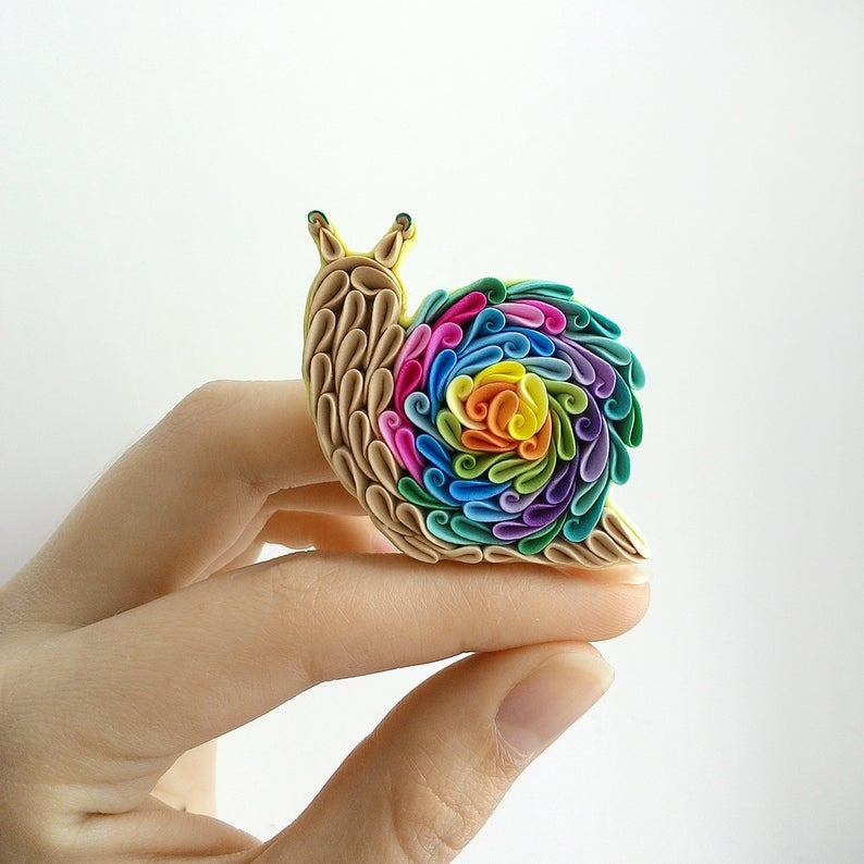LiskaFlower- Rainbow Snail brooch