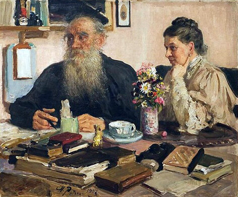 	 И.Е. Репин. Портрет Л.Н. и С.А. Толстых. 1907-1911